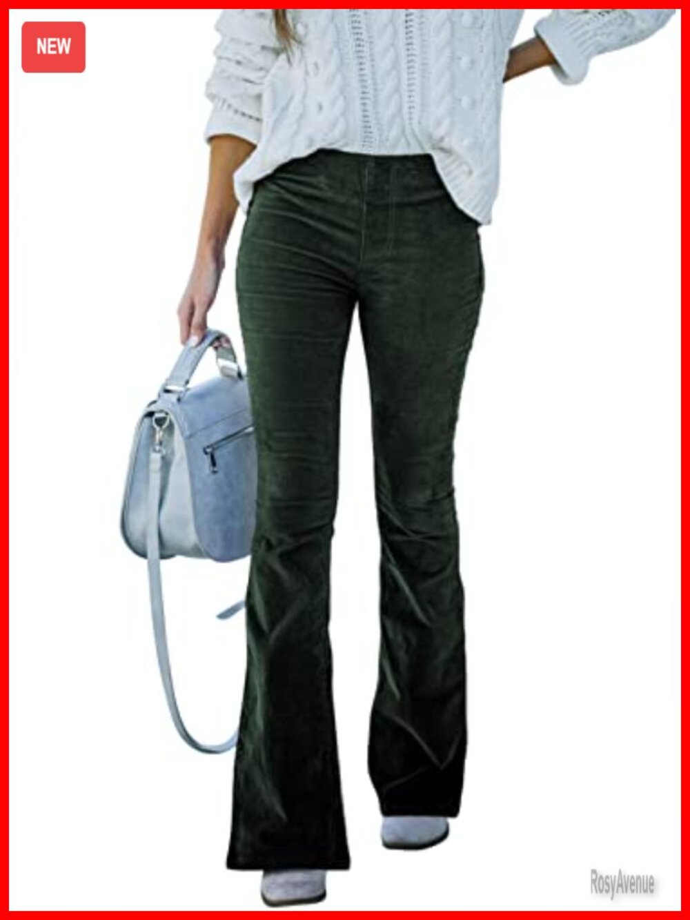 Corduroy Flare Pants Elastic Waist Bell Bottom Trousers Casual